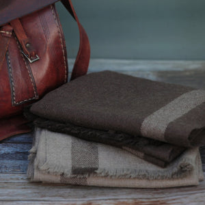 Travel Wrap Classic: Brown with Grey Stripe - Khunu yak wool